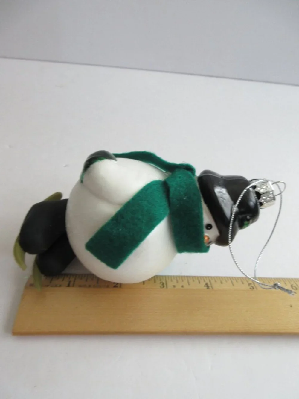 Snowman on Skis Glass Christmas Ornament Wearing Green Felt Scarf 5